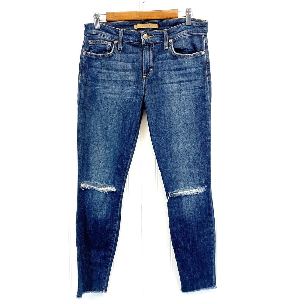 Joes‎ Jeans Womens 29 Finny Jeans Dark Wash Blue Skinny Busted Knees Mid Rise